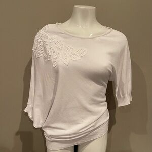 Tricot Chic Italian Design White Asymmetrical Embellished Blouse